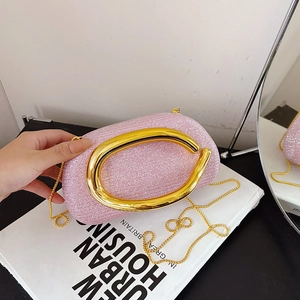 Glitter Sequin Women Evening Clutch Bag With Metal C Handle Gold Chain Shoulder Crossbody Box Bag Banquet Party Bag