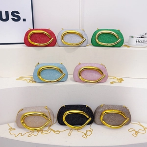 Elegant clutch evening bags with C-handle and glitter surface in various vibrant colors