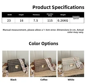 Detailed size specifications of retro tweed crossbody bag with dimensions 23x16x7.5cm