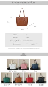 Vue détaillée du grand sac cabas en PU avec gaufrage coeur et dimensions