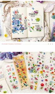 Details von PET-Blumenaufklebern mit Rosen und Schmetterlingen für Scrapbook-Deko