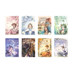 20PCS creative PET sticker book set featuring 8 artistic themes with various illustrations