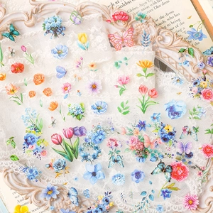 Florale PET-Aufkleber mit Aquarell-Rosen und Schmetterlingen für DIY-Journaling-Scrapbooks