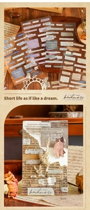 Detail showing vintage English quote stickers for journaling with transparent waterproof base