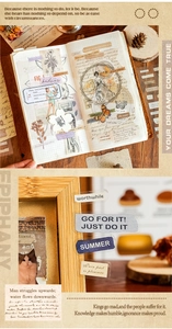 Close-up of vintage PET stickers with retro illustrations and letters for journaling