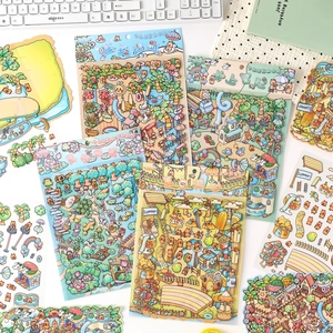 3D cartoon Capybara summer beach and water park themed puffy sticker set