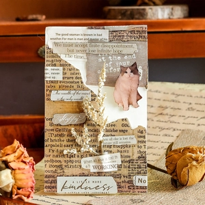 Vintage scrapbooking material card with dry flowers and cat design for journaling