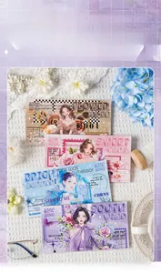 Close-up of PET decorative stickers featuring vintage girl illustrations for DIY journals