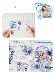 Close-up of waterproof PET sticker featuring vintage floral designs and illustred figures