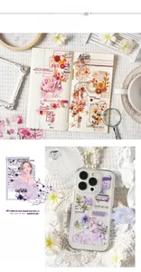 Detail showing vintage girl stickers for DIY journaling and phone case decoration