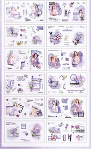 Detail of purple forest girl series aesthetic scrapbooking stickers with floral motifs