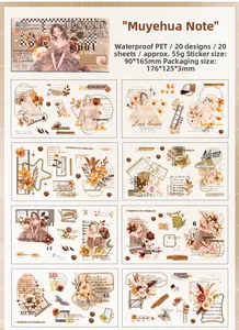 Detail of waterproof PET stickers featuring retro girls and floral botanical patterns