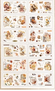 Macro view of vintage style girl theme stickers with floral patterns for DIY scrapbooking