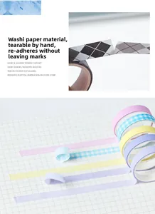 Close-up of pastel striped washi tape showing hand-tearable texture on grid paper