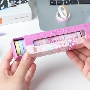 Σετ δώρου 20 τεμαχίων Rose Soft Shadow washi tape με ροζ λουλούδια και σχέδια πλέγματος