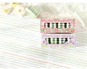 Macro detail of PET decorative tapes featuring vintage floral vines for journaling