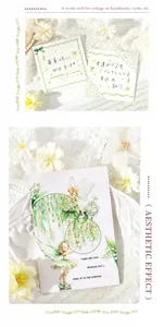 Dettaglio del nastro washi con tralci floreali e illustrazioni di fate eleganti