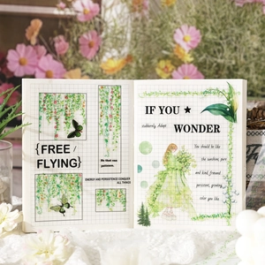 Floral and butterfly PET tape set for scrapbooking with girl portrait stickers