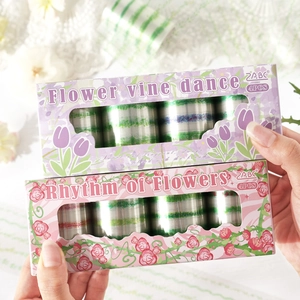 Floral PET decorative tape set in purple and pink themes with hollow window packaging