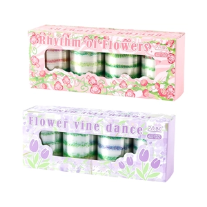 Floral PET washi tape set with four rolls featuring elegant flower and vine patterns