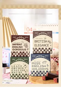 Detail of 30-piece vintage wooden rubber stamp set with floral and alphabet patterns