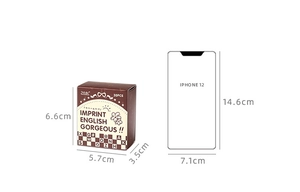 Detailed size comparison of vintage English typography craft stamp boxes with dimensions