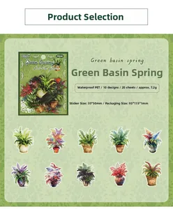 Detail view of 20pcs vintage plant PET stickers featuring 10 unique botanical designs