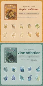 Detail of vintage waterproof PET botanical leaf and fern stickers for journaling