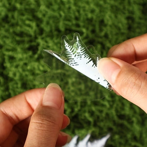 Transparent forest theme PET stickers with pine landscape and custom die-cut edges