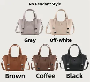 Litchi pattern leather handbags in five colors with metal buckles and detachable straps