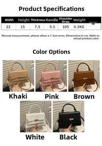 Detailed size chart and multi-color options for stylish PU leather crossbody bag