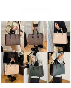 Detailed look at retro printed tote bags in brown, cream, and green for women's fashion