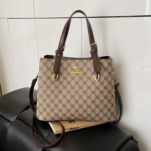Sac À Main Fourre-tout En Cuir PU Pour Femmes Vintage Imprimé Monogramme Grande Capacité Sac À Bandoulière Élégant