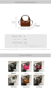 Tabella taglie dettagliata e dimensioni della borsa dumpling in pelle PU lucida in 6 colori