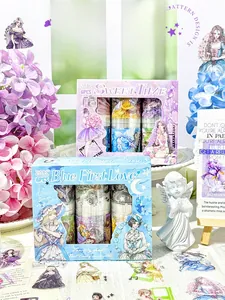 Close-up of elegant anime girl themed decorative PET tape and stickers for DIY journals