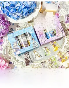 Detail of Blue First Love and Sweet Time decorative washi tape sets in vintage style