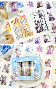 Close-up of Blue First Love vintage scrapbook tape and aesthetic girl stickers set