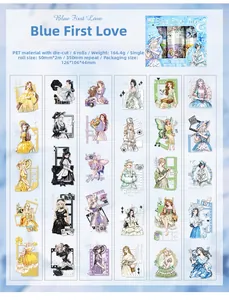 Detailed view of PET decorative tape set with 6 rolls of anime girl pattern designs