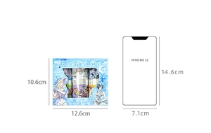 Detailed dimensions of Blue First Love stationery tape set with 10.6cm x 12.6cm packaging