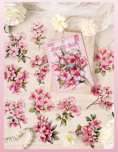 Close-up of pink cherry blossom stickers set with 20 pieces for DIY scrapbooking