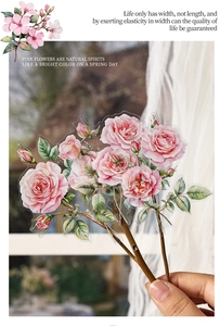 Detailed close-up of pink rose stickers with high transparency on PET material