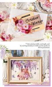 Floral scrapbooking stickers displayed on vintage envelopes and in a white picture frame