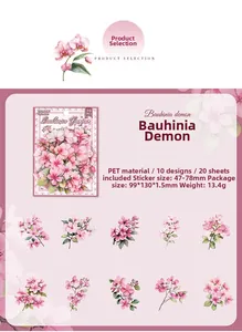 Detail view of Bauhinia PET flower stickers showing 10 designs and 20 pieces set