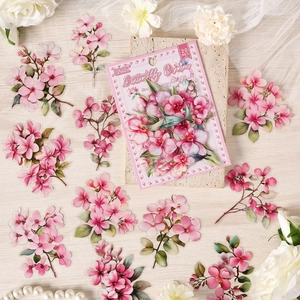 Pink floral PET stickers set with 20 pieces of cherry blossom designs for journaling