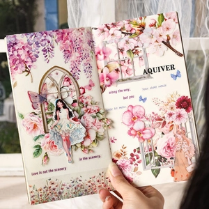 Floral and anime girl PET waterproof stickers for artistic scrapbooking and journaling