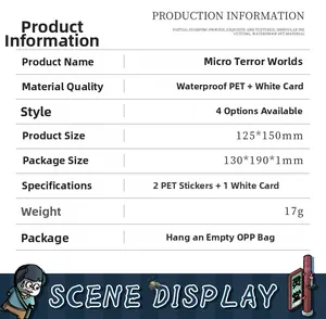 Detail von Micro Terror Worlds 3D-Stickern mit PET-Material und Goldprägung