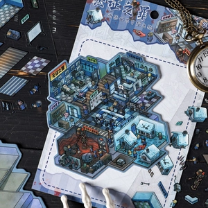 3D-Miniatur Tatort Puzzle Aufkleber mit Forensik-Raum und Detektiv-Untersuchungsthema