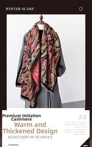 Detail of winter paisley scarf made of soft cashmere-like fabric on a mannequin