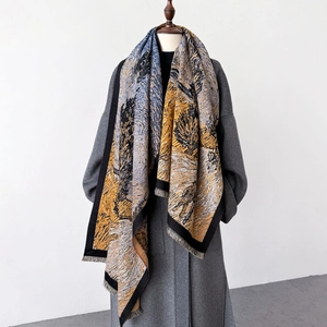 Women Oil Painting Scarf Shawl Imitation Cashmere Thick Warm Artistic Print Tassel Winter Wrap