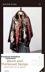 Detailed view of artistic oil painting print on thick imitation cashmere winter scarf